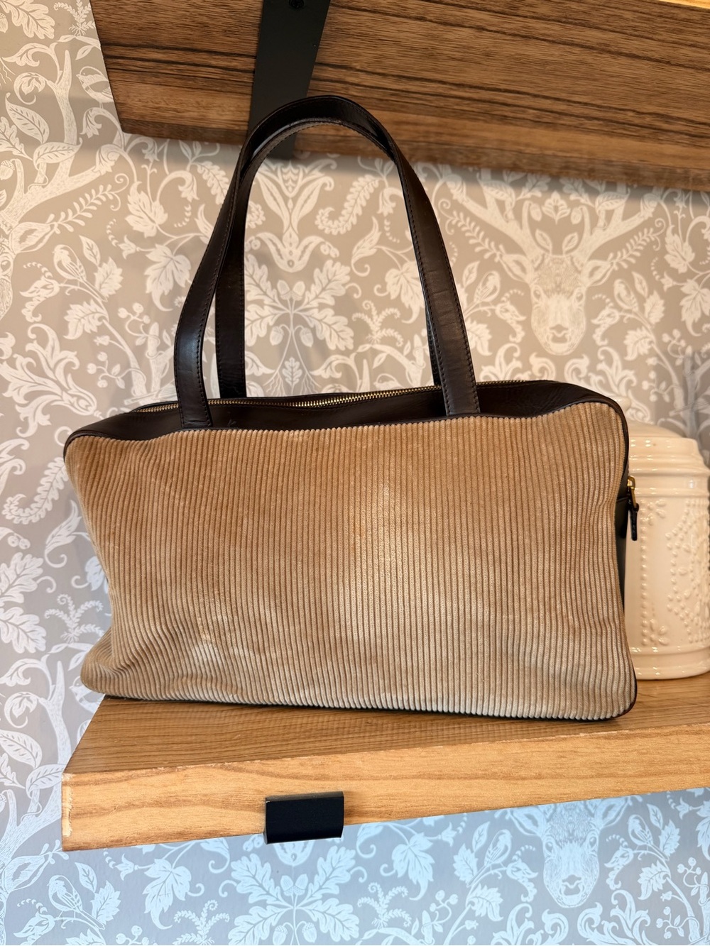 Burberry Vintage Satchel Leather, Wool & Corduroy - Picture 7 of 17